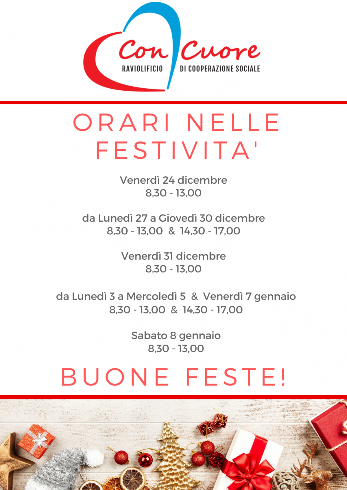 Orari periodo di natale 2021